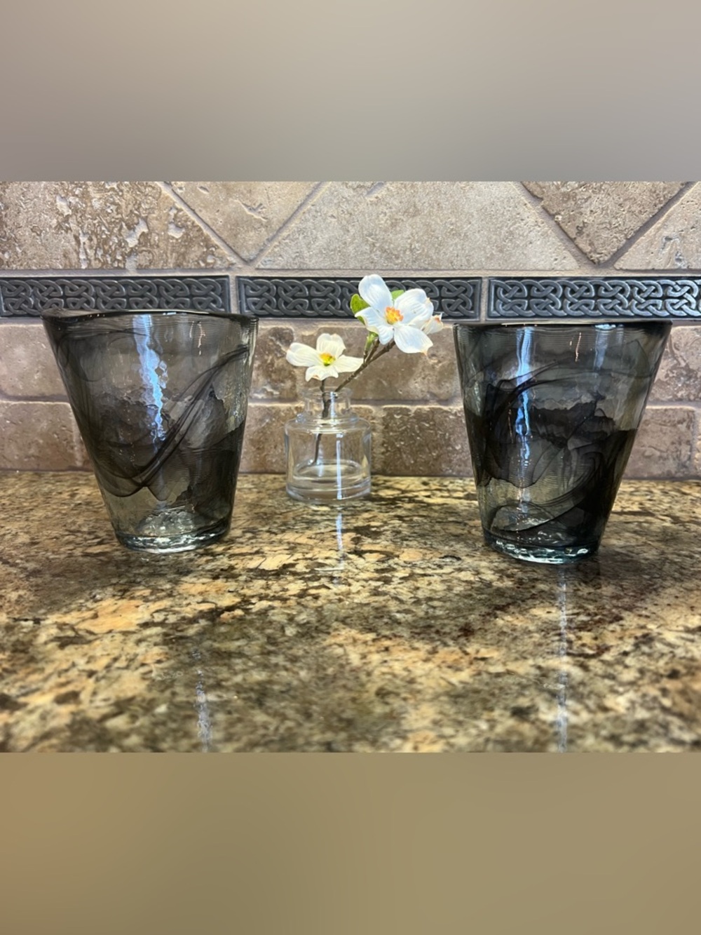 Kosta Boda Mine Black Glass Tumblers Two Vintage Glass designer black white